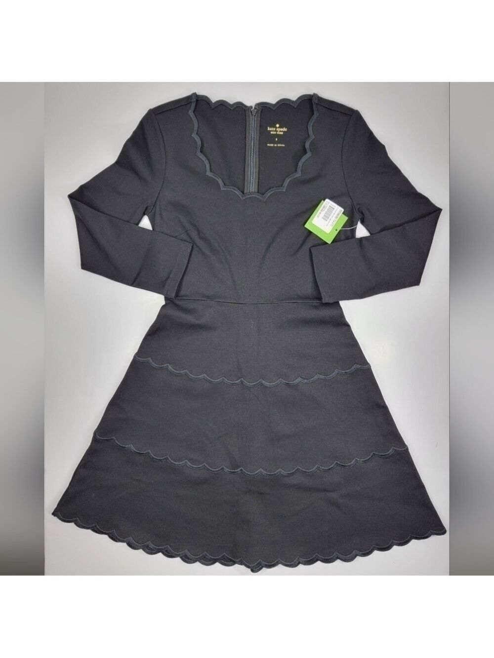 New Kate Spade Broome Street Scallop Ponte Fit & Flare Dress Sz 2 Black $228 NWT